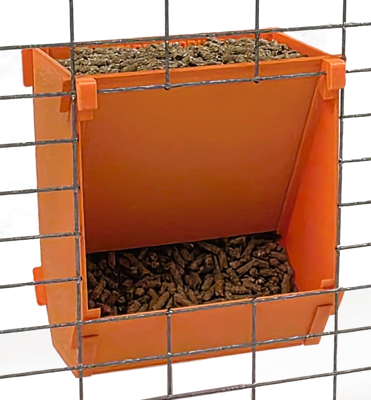 Texas USA Made 6-Inch Cage Hanging Rabbit Feeder with ID Tag for Rabbit Pellet Feed with a Sifter Base