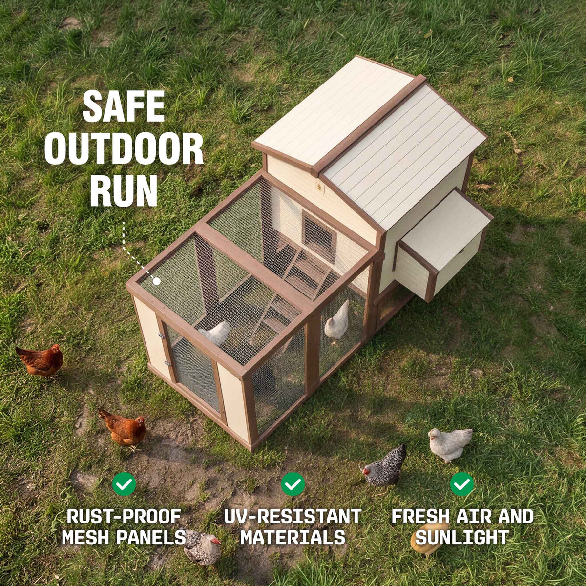 Flock Right Chicken Coop - House with Stand & Run