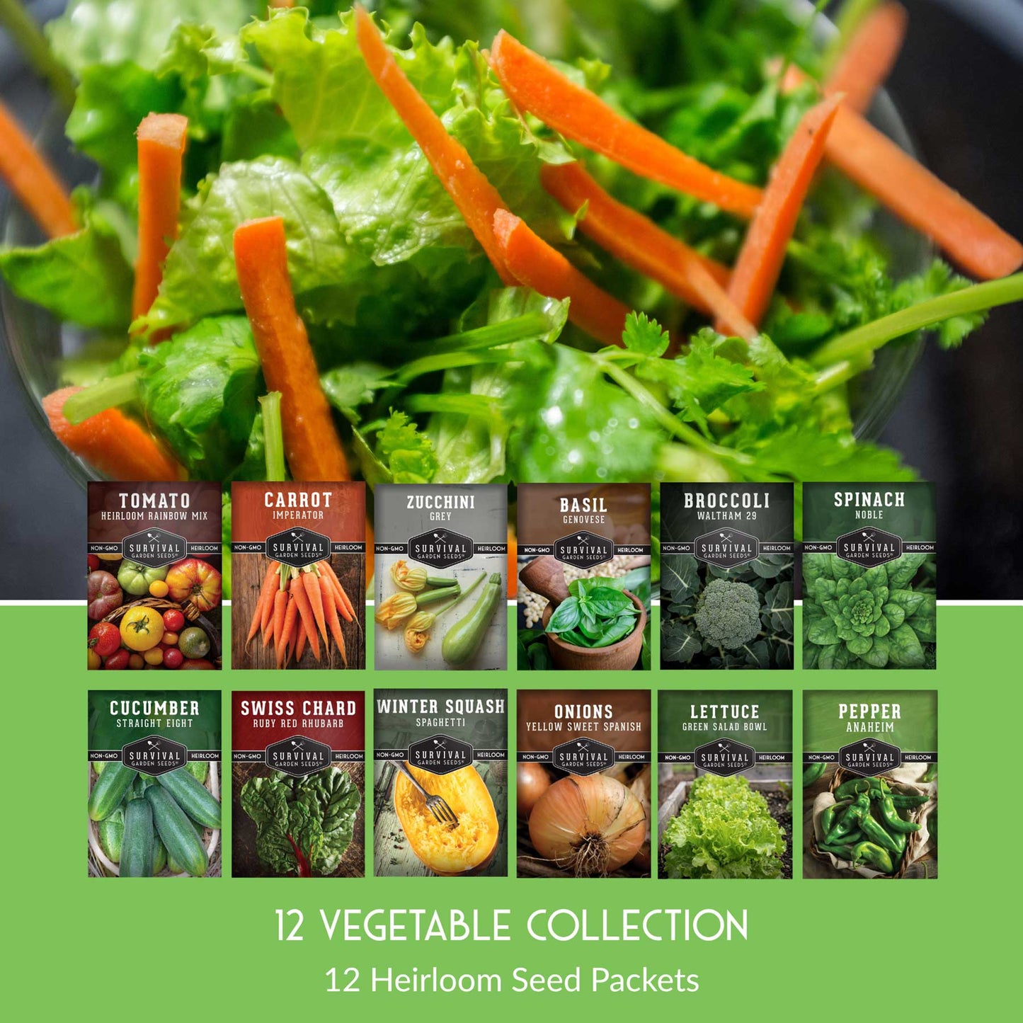12 Vegetable Seed Collection – Heirloom Non-GMO Garden Vegetables & Herbs for Home Growing